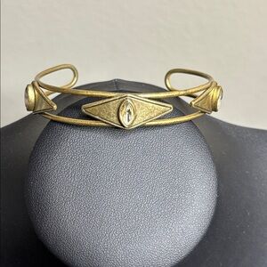 J. Crew Antique Gold Tone and Black Rhinestone Cuff Bracelet